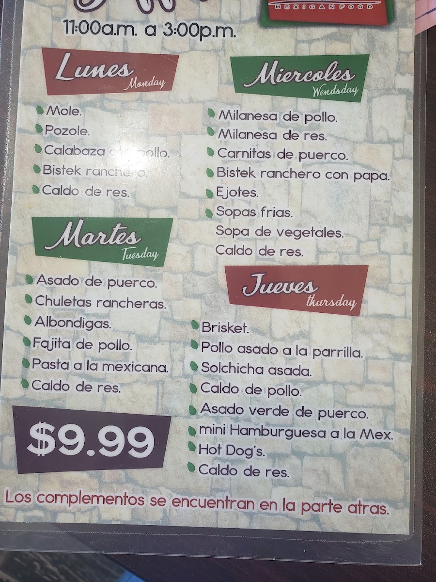 Mexico Tipico Mexican Food menu board