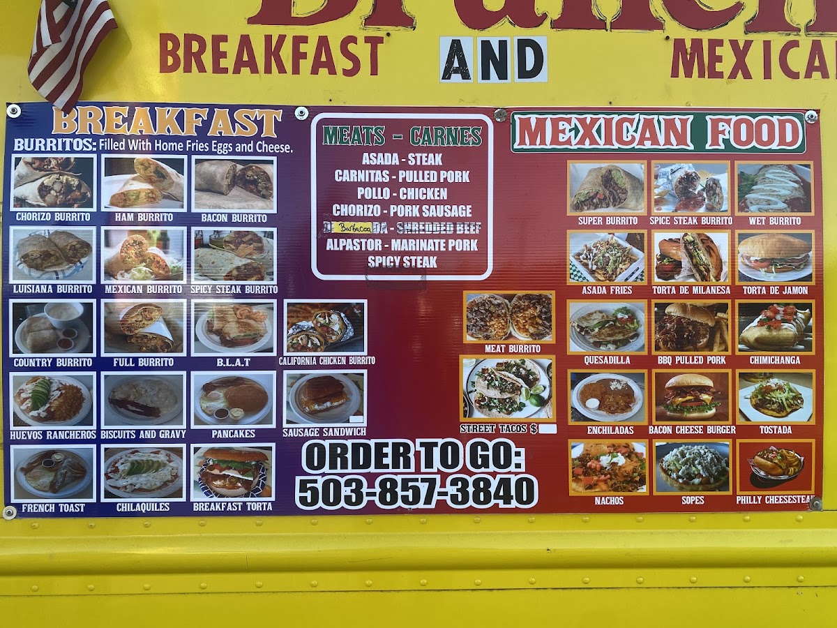 Rudy's Brunch Breakfast & Lunch Food Truck menu board