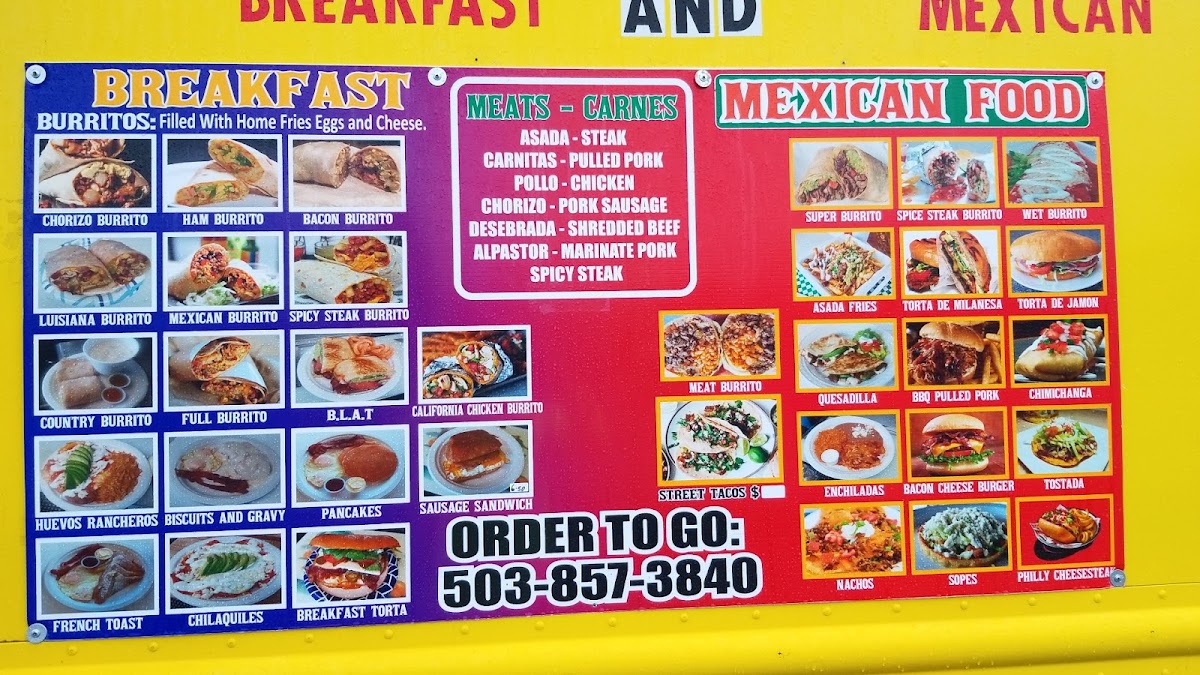 Rudy's Brunch Breakfast & Lunch Food Truck menu board