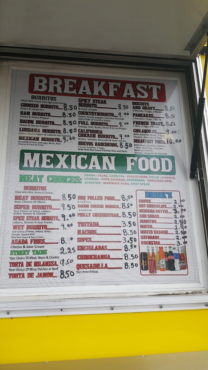 Rudy's Brunch Breakfast & Lunch Food Truck menu board