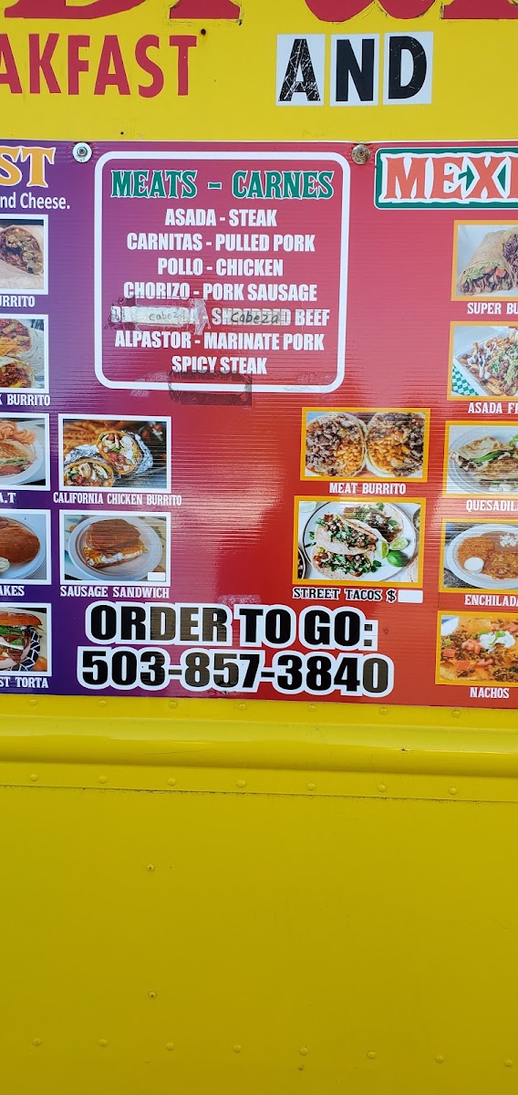 Rudy's Brunch Breakfast & Lunch Food Truck menu board