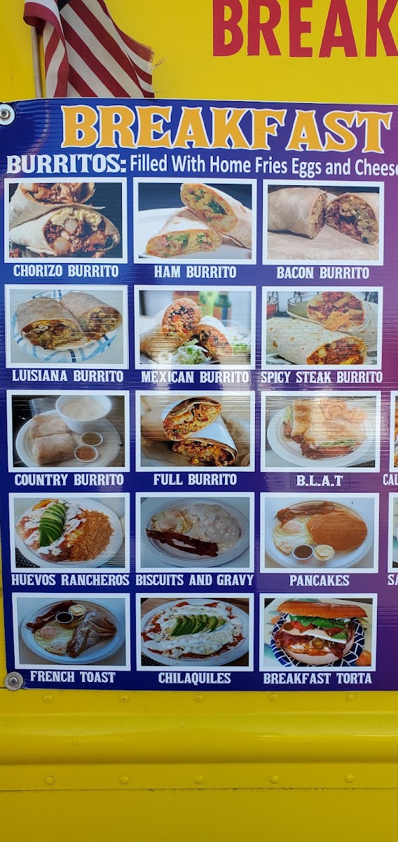 Rudy's Brunch Breakfast & Lunch Food Truck menu board