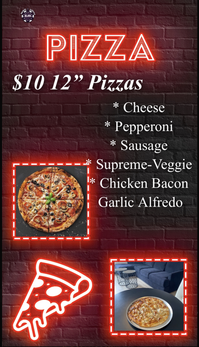 Rocky's Gaming Bar menu board