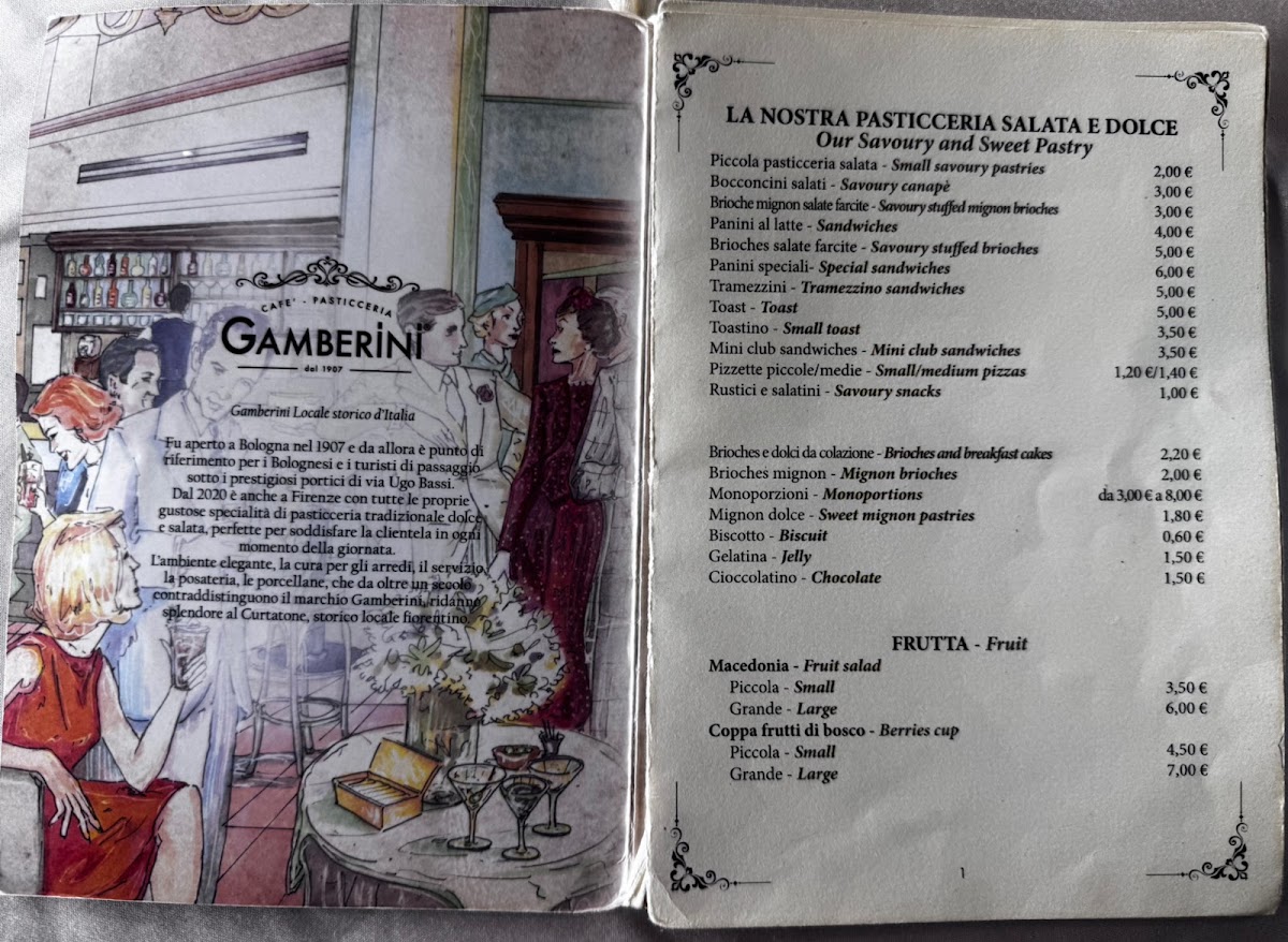 Café Pasticceria Gamberini menu board