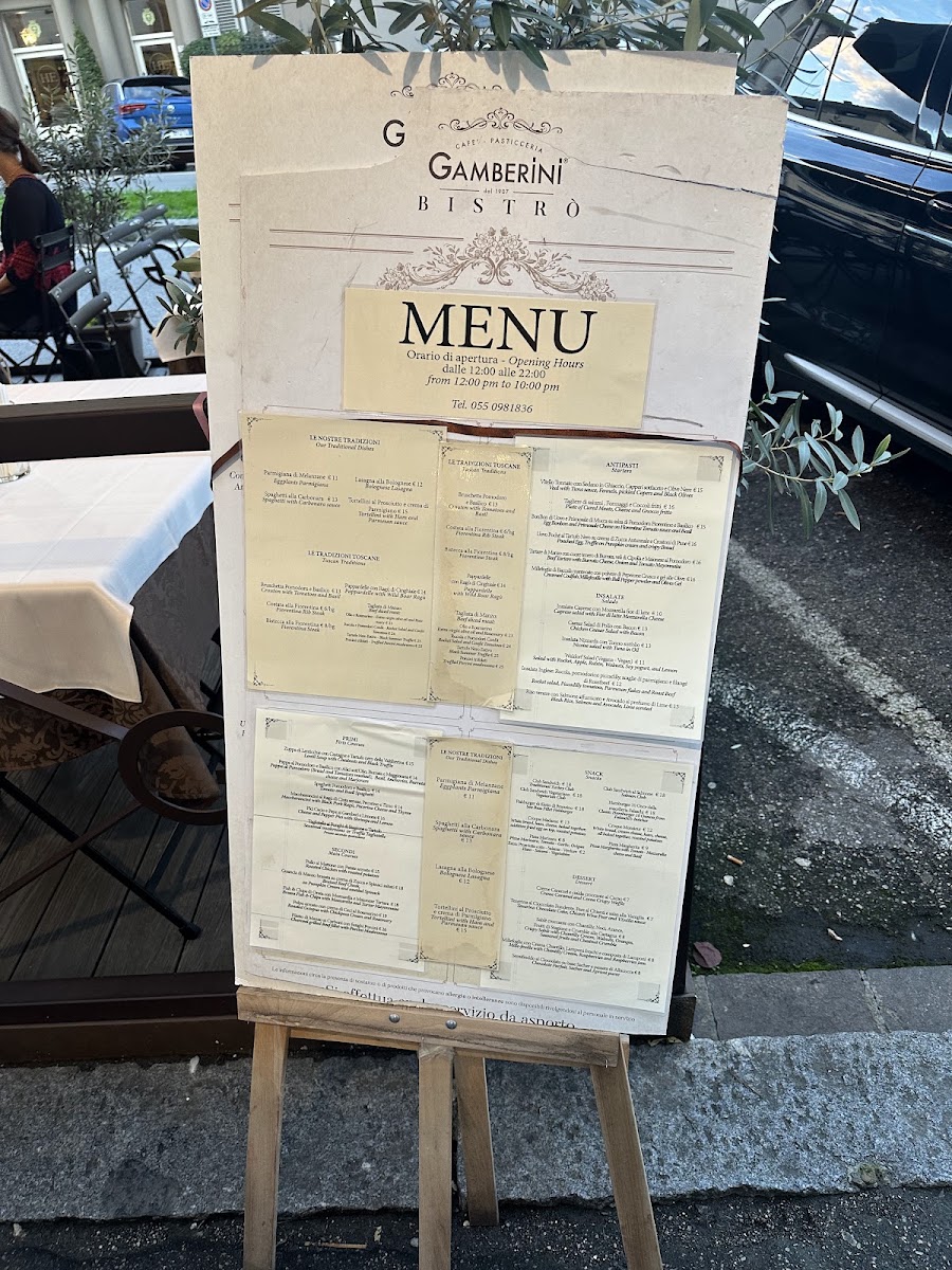 Café Pasticceria Gamberini menu board
