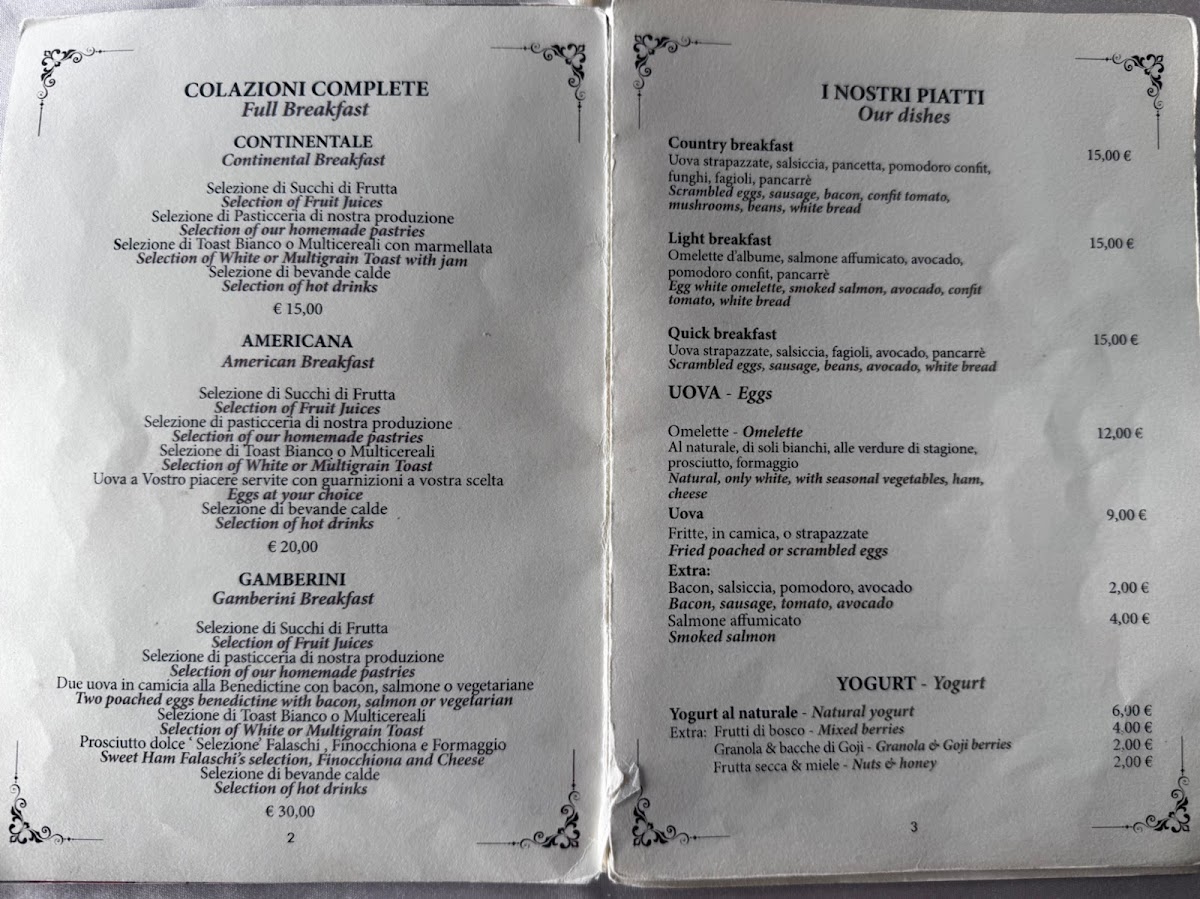 Café Pasticceria Gamberini menu board