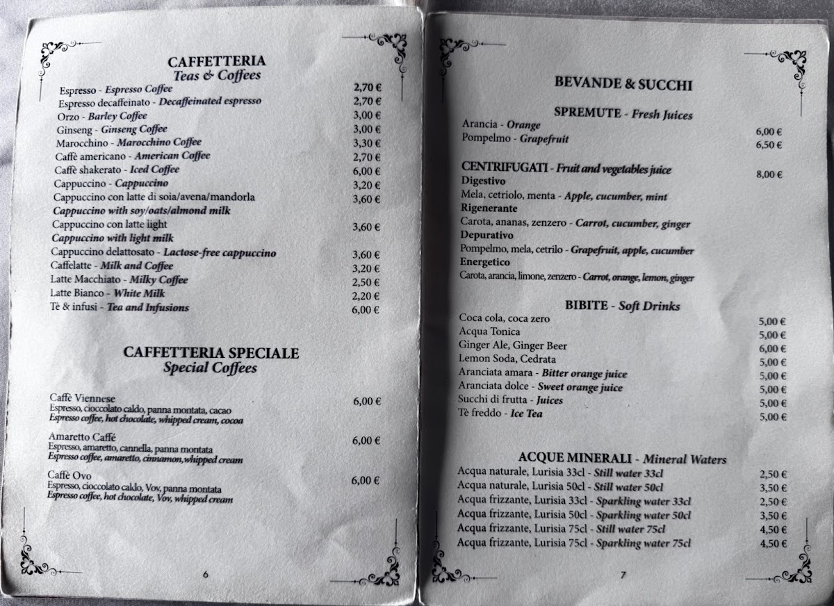 Café Pasticceria Gamberini menu board