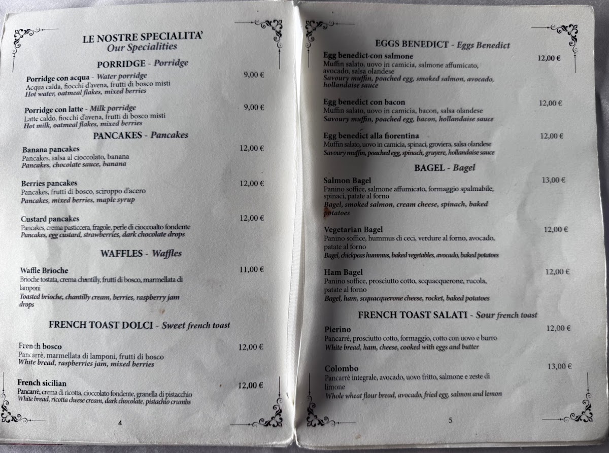 Café Pasticceria Gamberini menu board