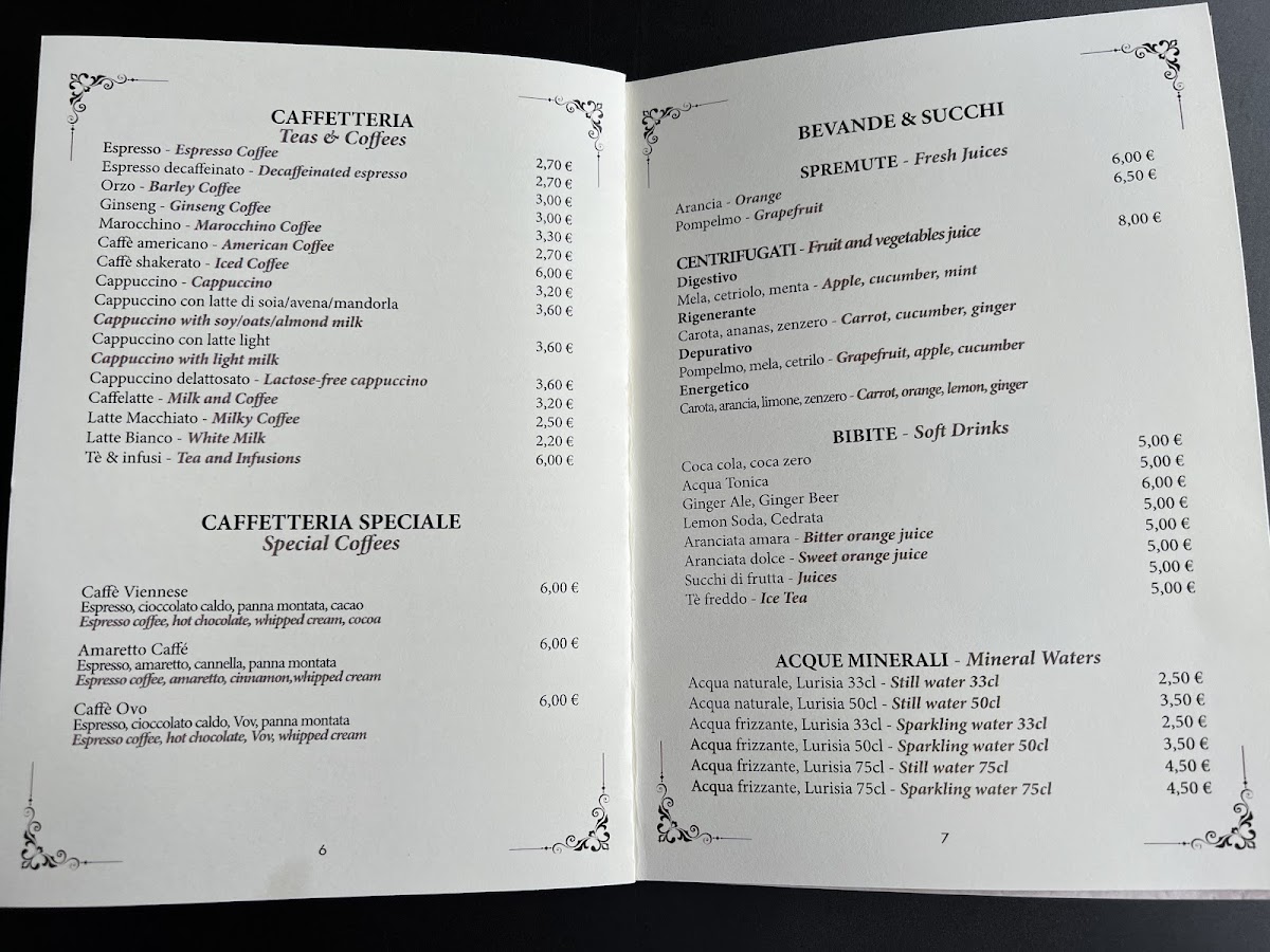 Café Pasticceria Gamberini menu board