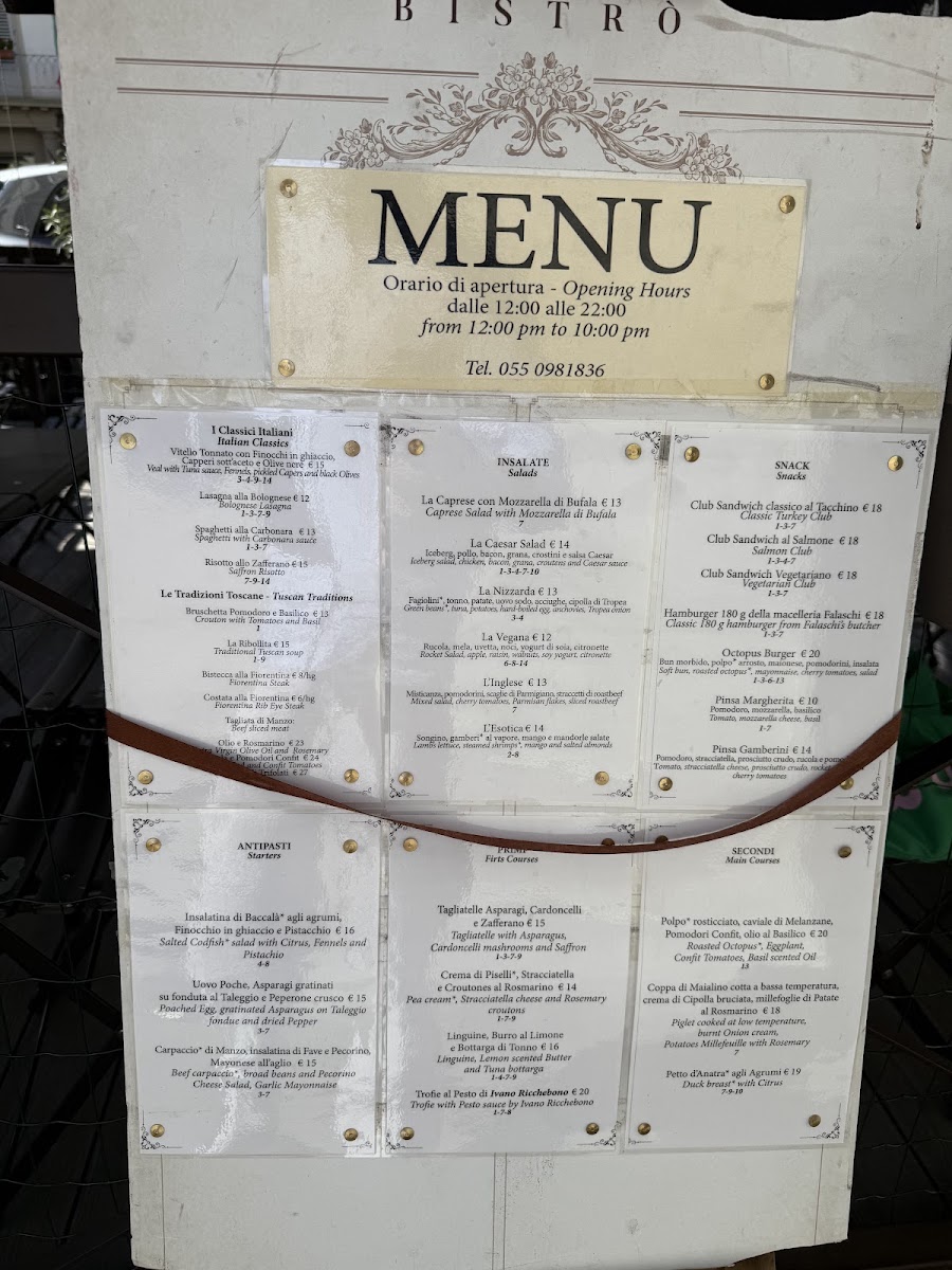 Café Pasticceria Gamberini menu board