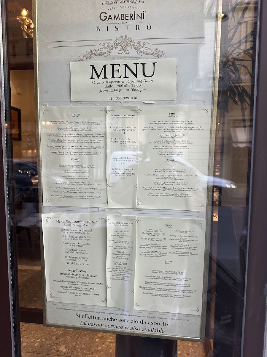 Café Pasticceria Gamberini menu board