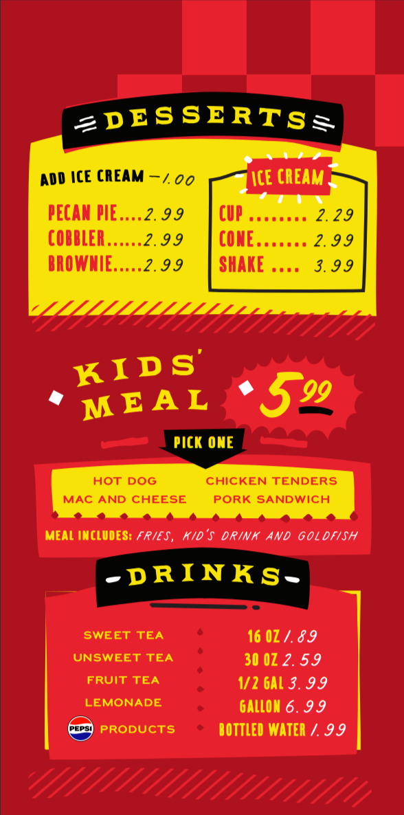 Rick's Barbecue menu board