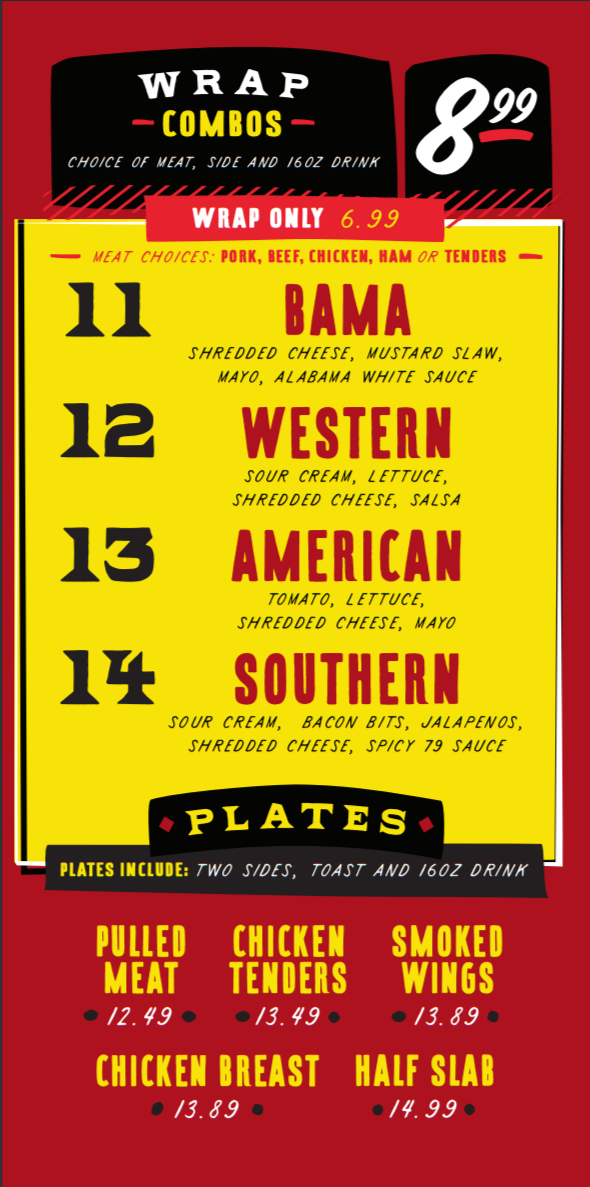Rick's Barbecue menu board