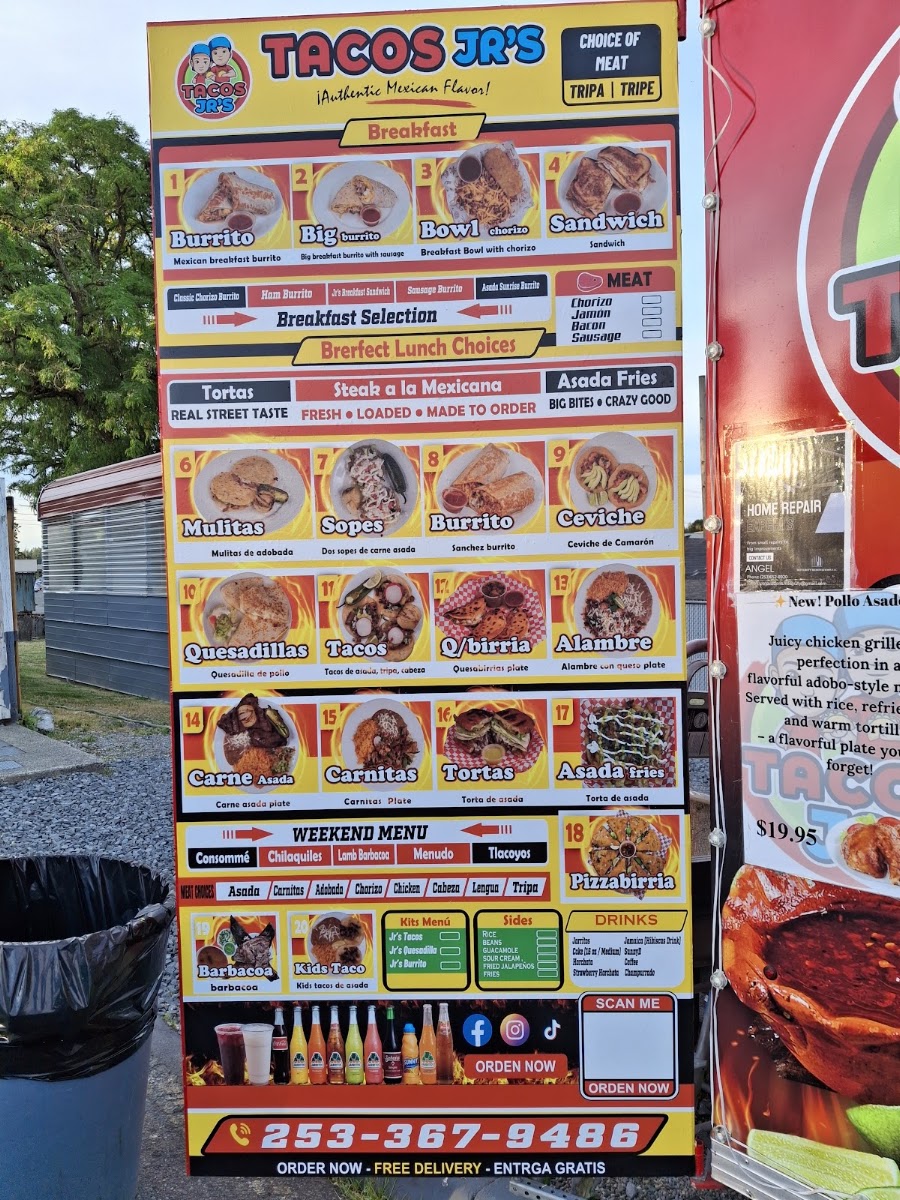 Tacos Jrs menu board
