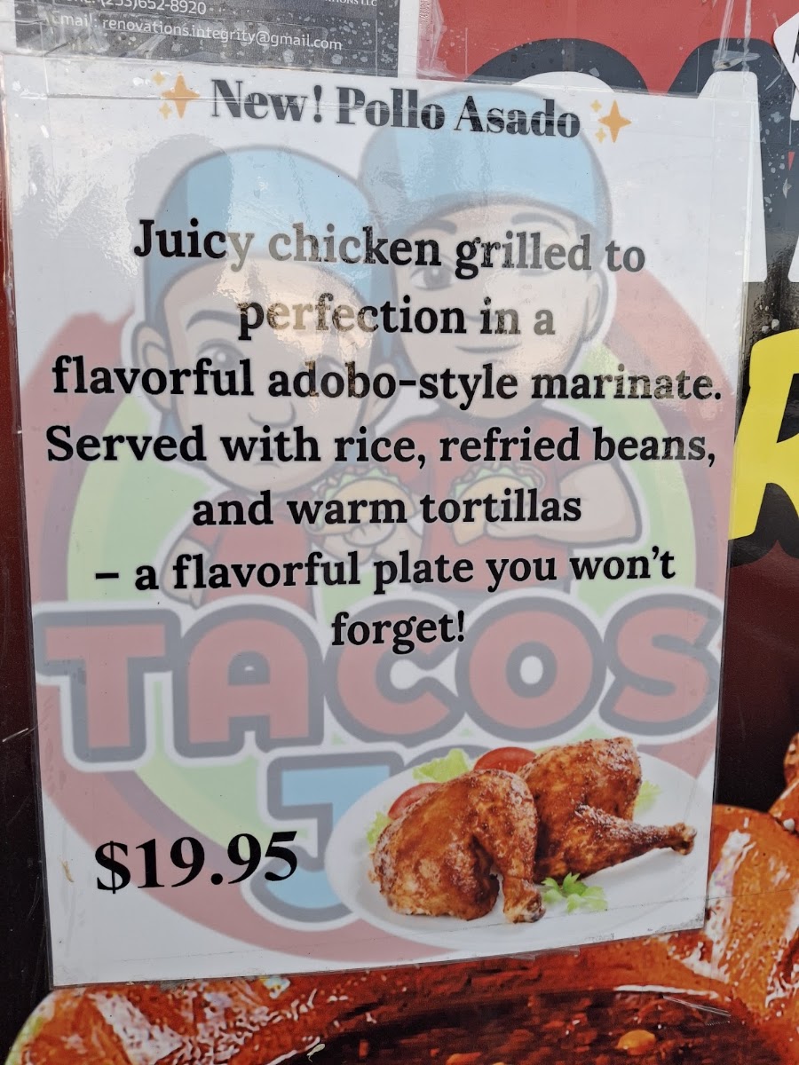 Tacos Jrs menu board