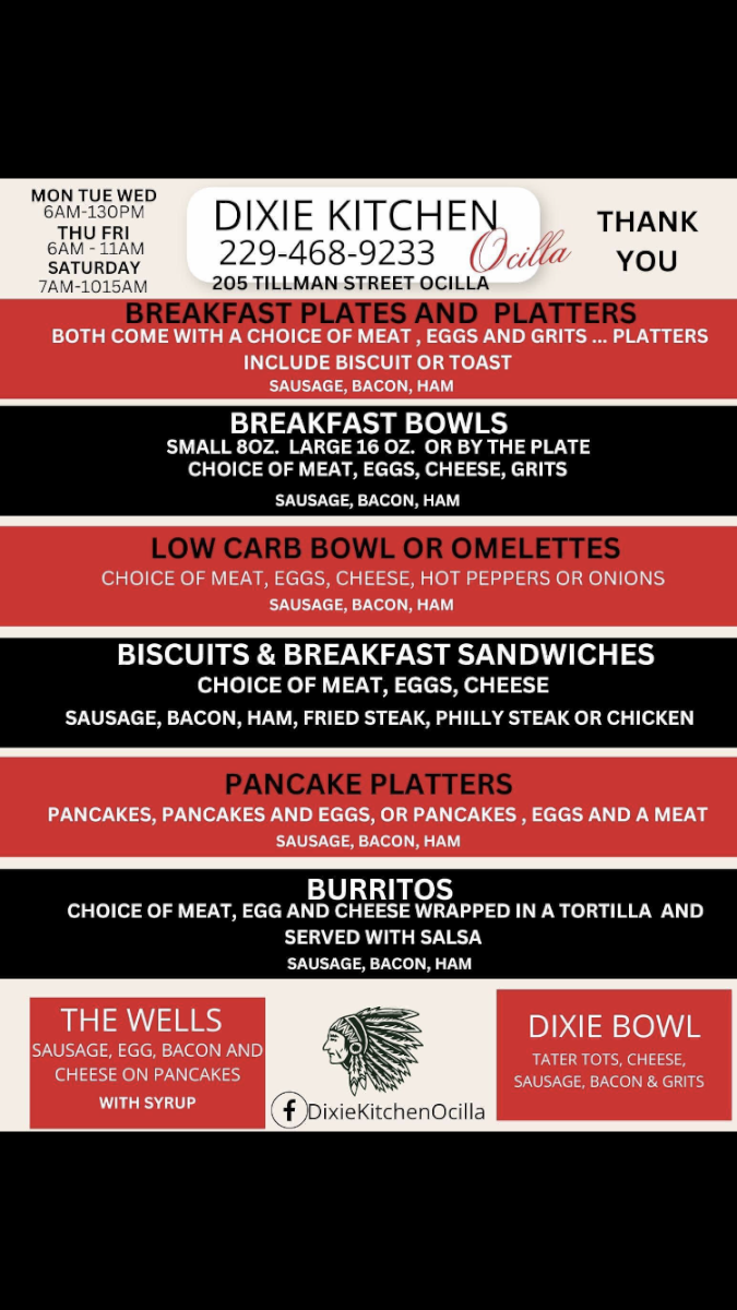 Dixie Kitchen menu board
