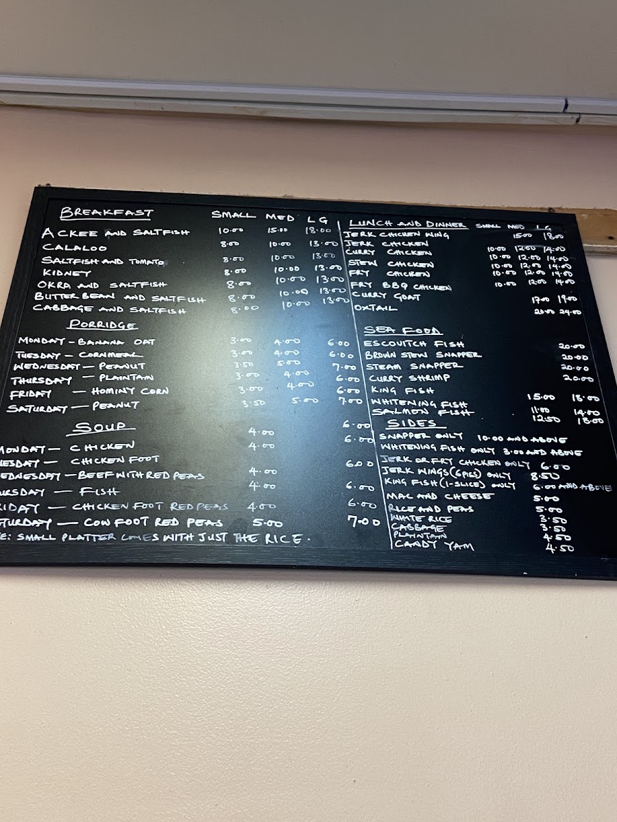 Tropical Choice Jamaican & Americian Restaurant menu board