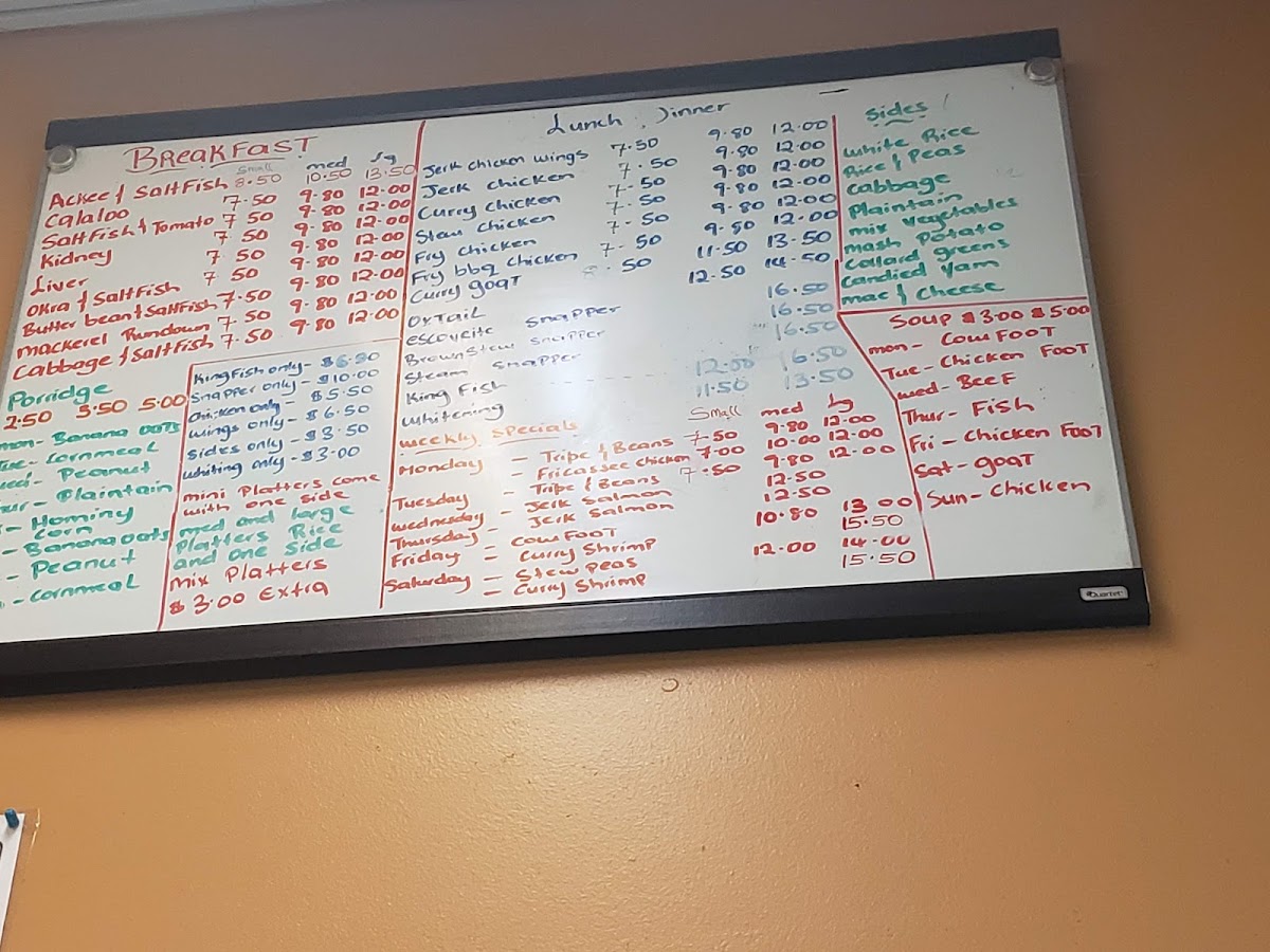 Tropical Choice Jamaican & Americian Restaurant menu board