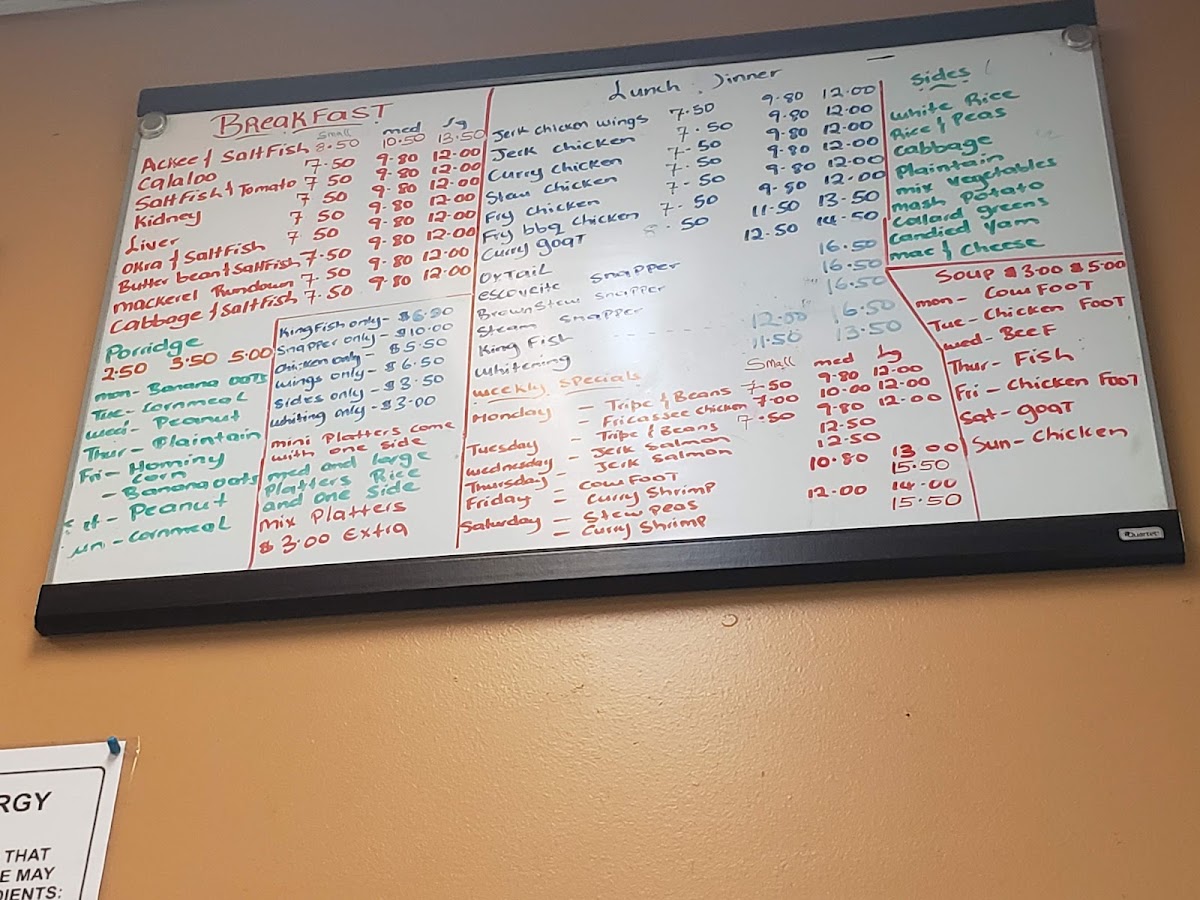 Tropical Choice Jamaican & Americian Restaurant menu board