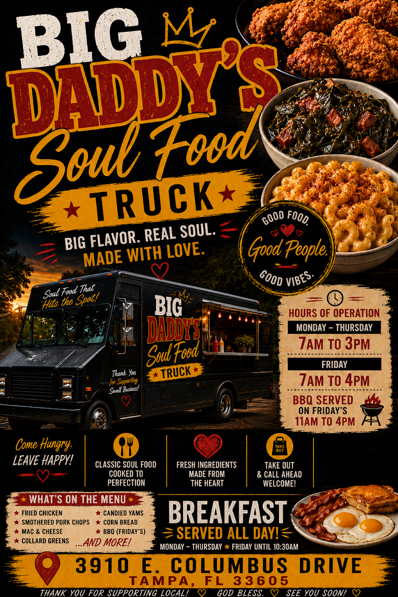 Big Daddy's Soul Food Truck menu board