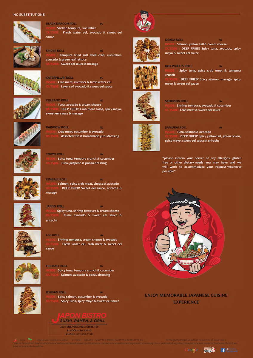 Japon Bistro menu board