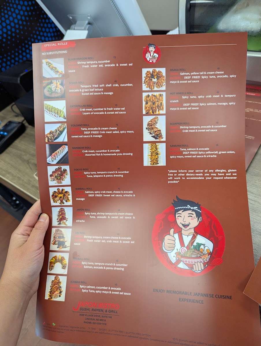 Japon Bistro menu board