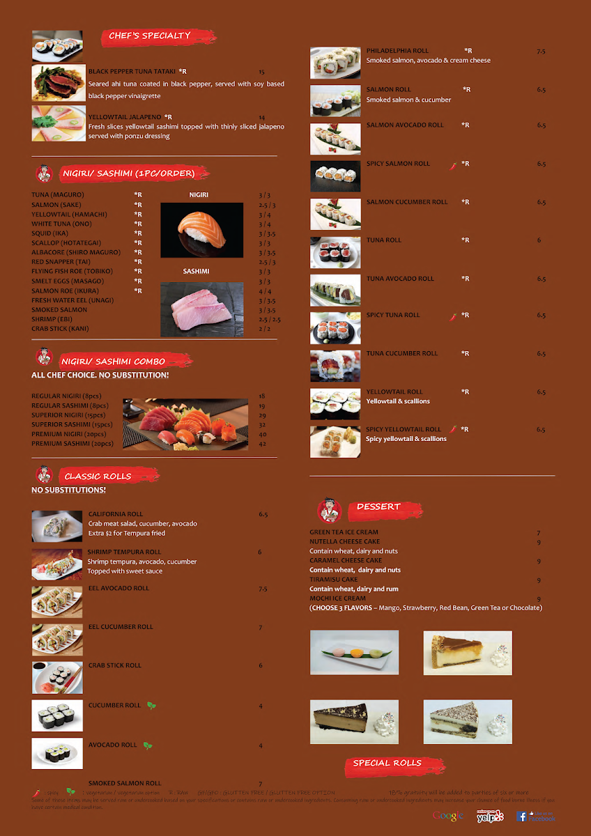 Japon Bistro menu board