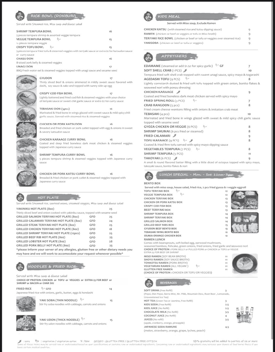 Japon Bistro menu board