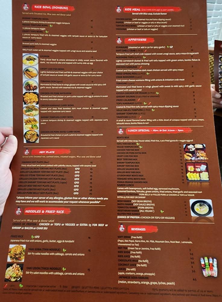 Japon Bistro menu board