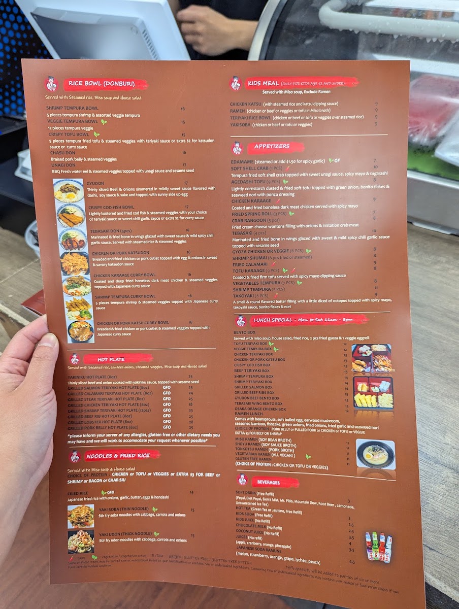 Japon Bistro menu board