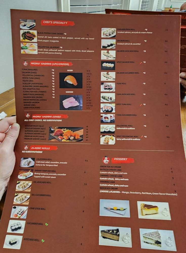 Japon Bistro menu board