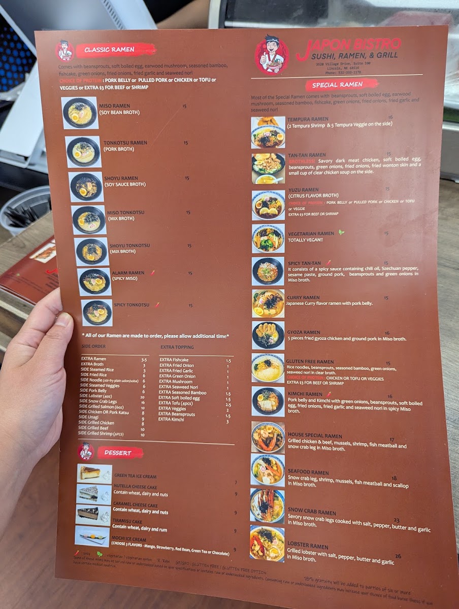 Japon Bistro menu board