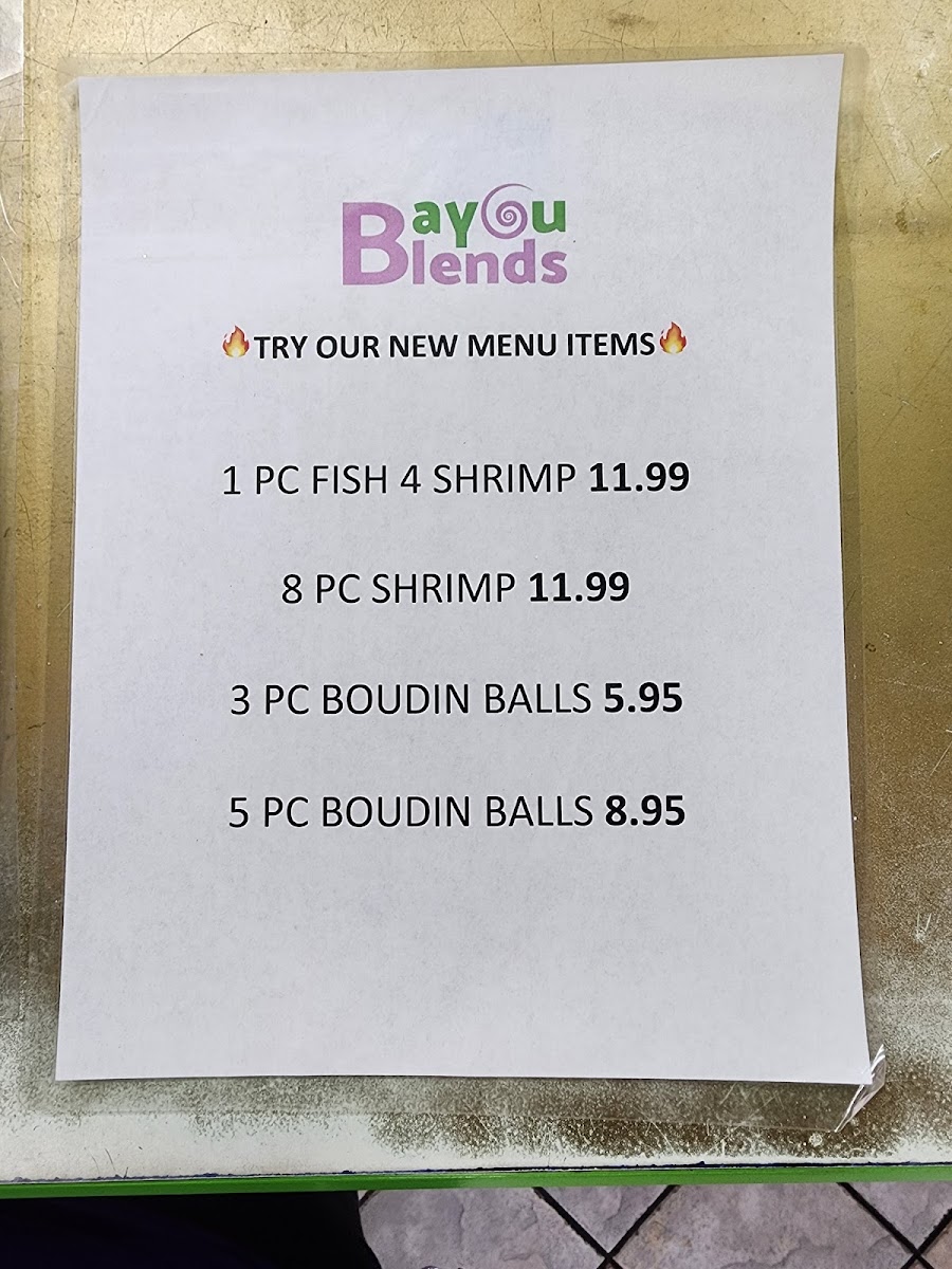 Bayou Blends menu board