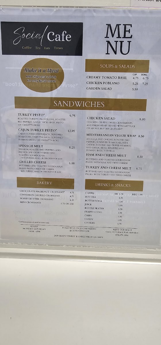Social Cafe menu board