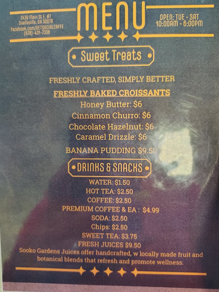 Social Cafe menu board