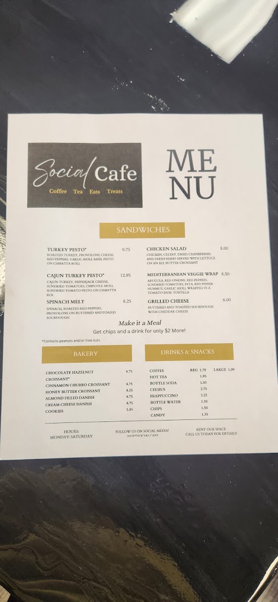 Social Cafe menu board