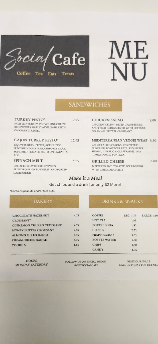 Social Cafe menu board