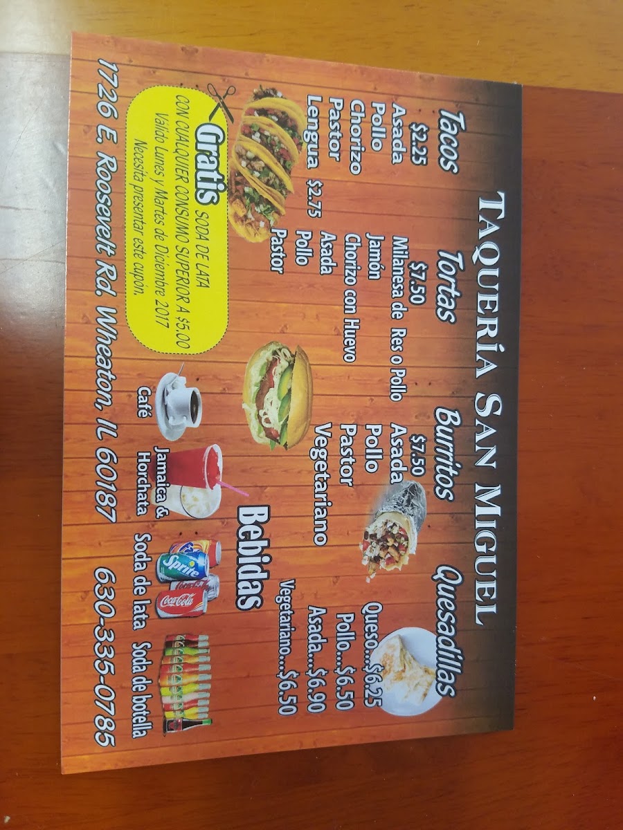 Taqueria San Miguel menu board