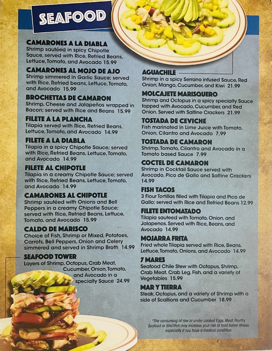 La Tapatia Mexican Grill menu board