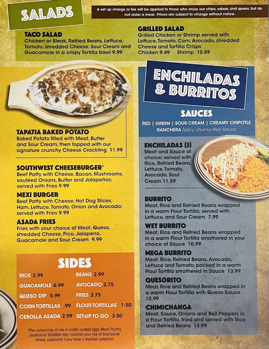 La Tapatia Mexican Grill menu board