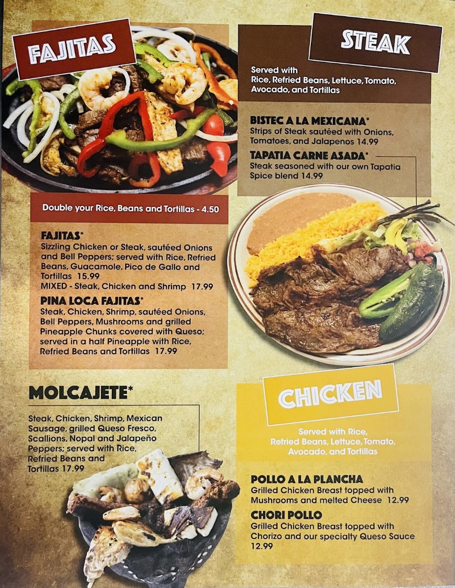 La Tapatia Mexican Grill menu board