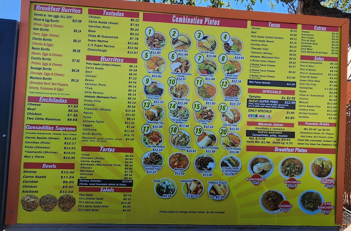 Filiberto's Mexican Food menu board