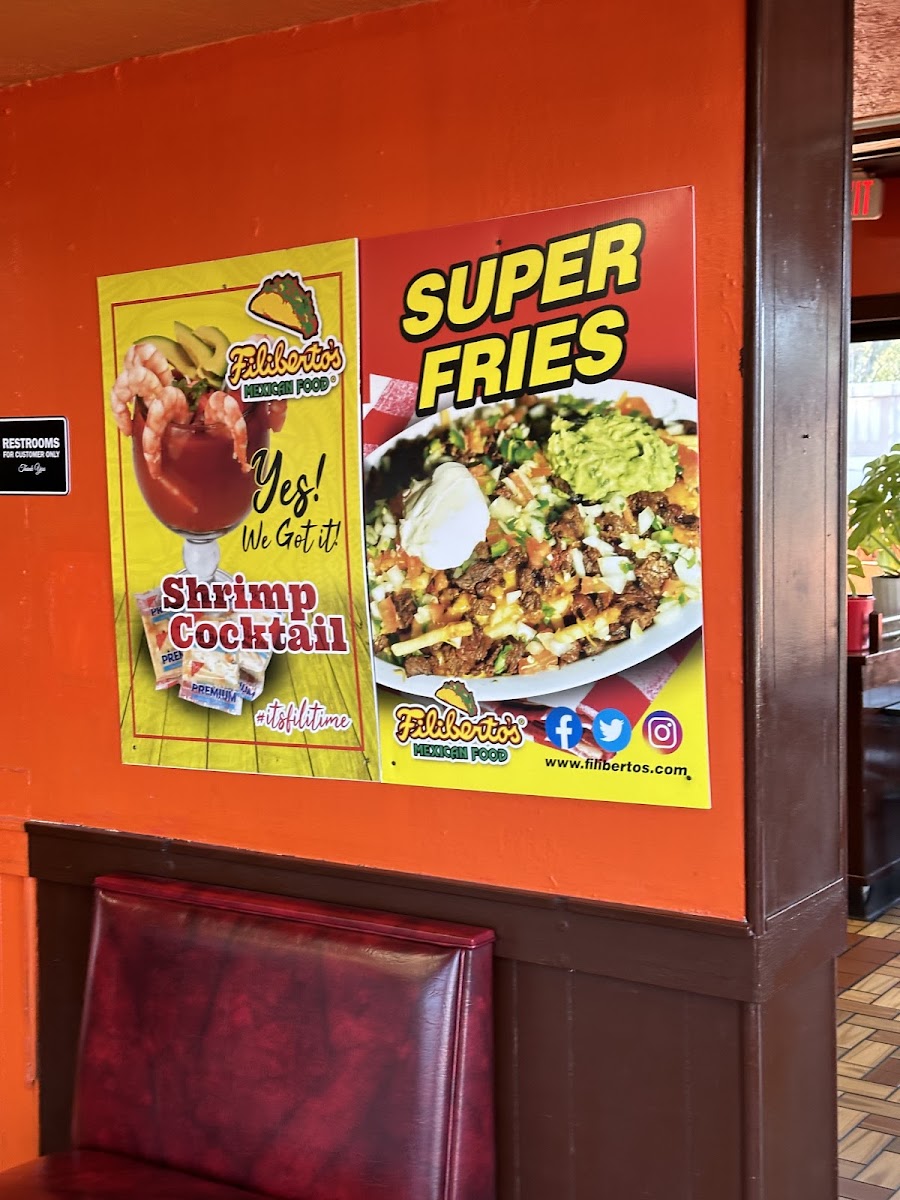 Filiberto's Mexican Food menu board
