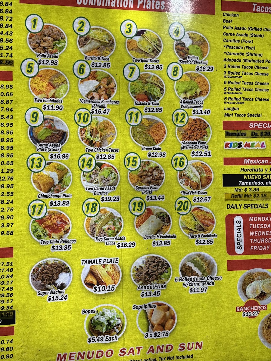 Filiberto's Mexican Food menu board