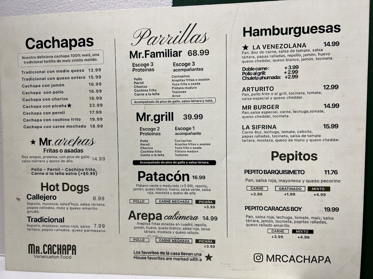Mr. Cachapa menu board