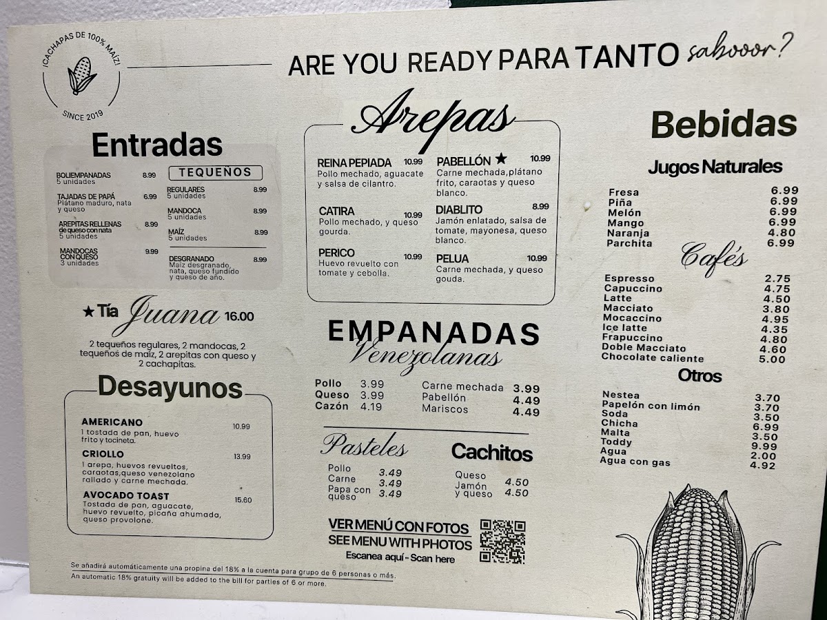 Mr. Cachapa menu board