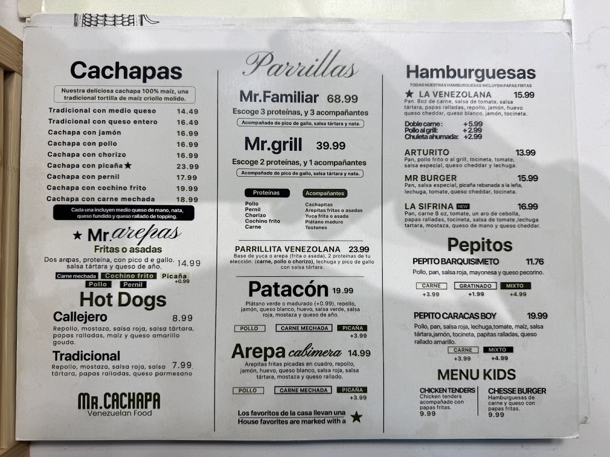 Mr. Cachapa menu board