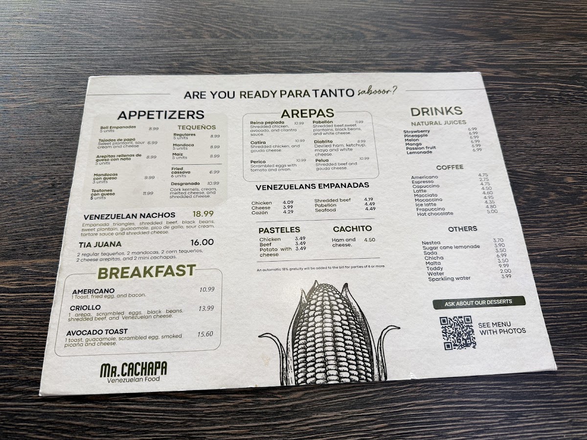 Mr. Cachapa menu board