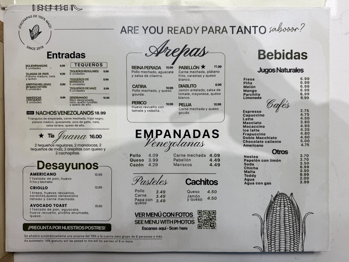 Mr. Cachapa menu board