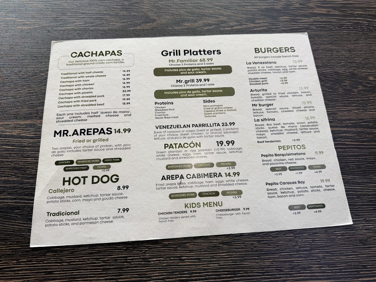 Mr. Cachapa menu board